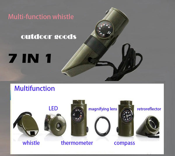 CSGTSWGS Survival Whistle 7-in-1 Outdoor Multifunktions-Werkzeug mit  Kompass Thermometer Spiegel Lupe Signallicht inklusive einer  Mini-Taschenlampe