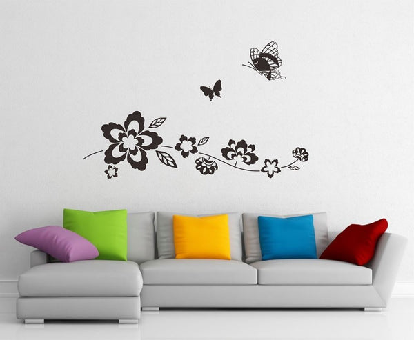 Wall Decal - Butterfly and Flowers