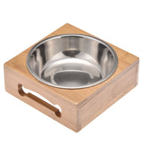 Stainless Steel Single Bowl with Bamboo Stand for Small Dog Cat Pet